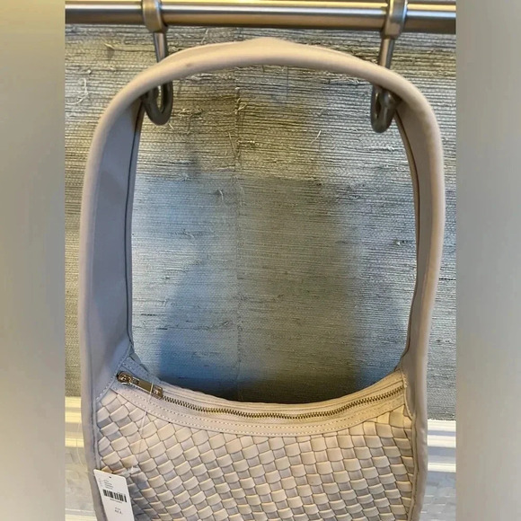 NWT new Anthropologie woven neoprene shoulder bag zip neutral beige nylon - Picture 8 of 17
